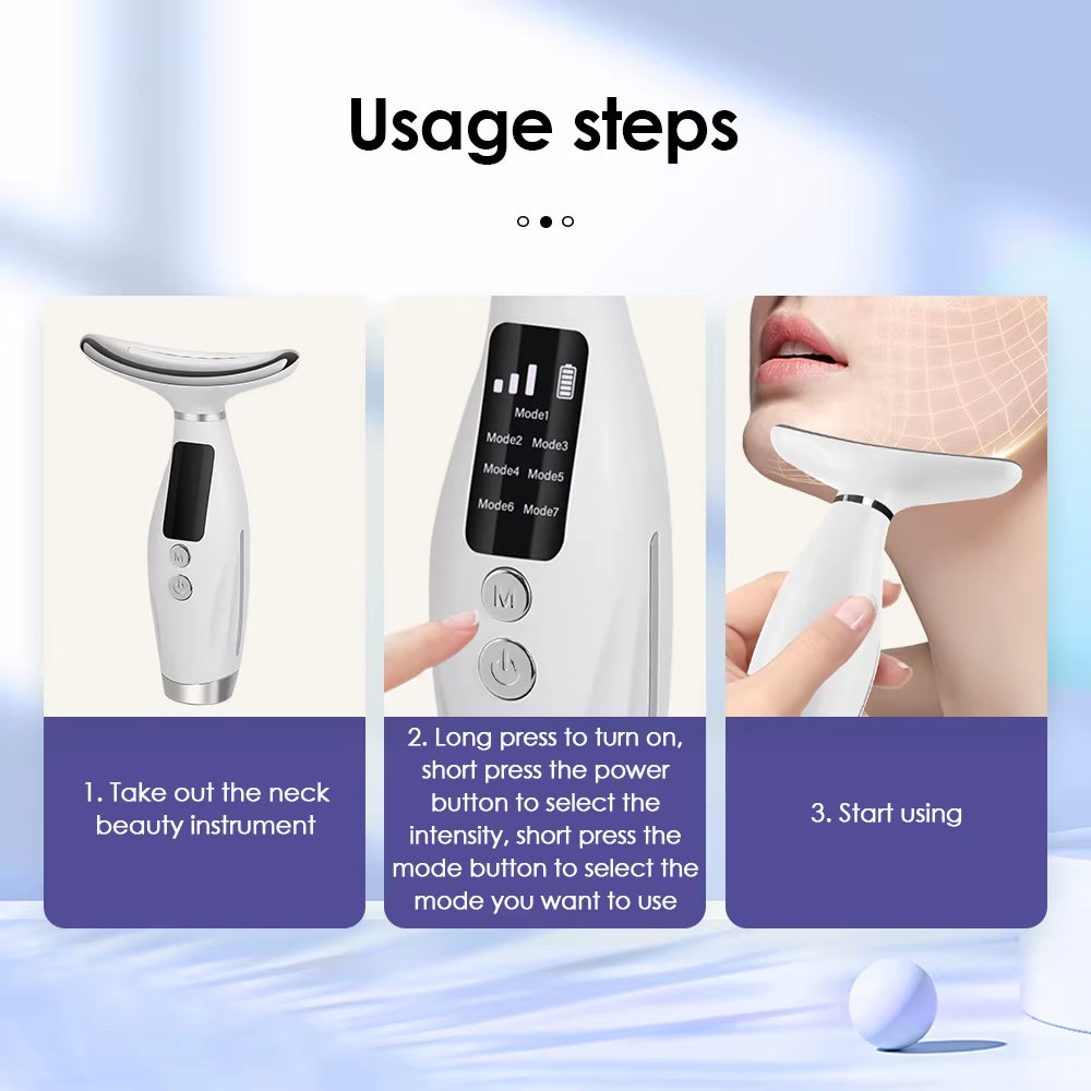 7 Colors LED Lights Face Neck Beauty Device Vibration Massage Improve Neck Lines Home Use Face Lifting Machine 7 Modes 3 Levels