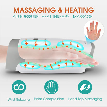 Cordless Electric Hand Massager  Air Compression with Hot Compress, Finger/ Palm Acupoint Massager, Wrist Muscle Relaxation. Great for Gift Giving