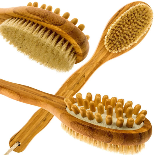 Revitalize Your Skin with the Bath Blossom Bamboo Body Brush - Natural Bristles Shower Brush with Long Handle for Perfect Dry Brushing and Back Scrubbing